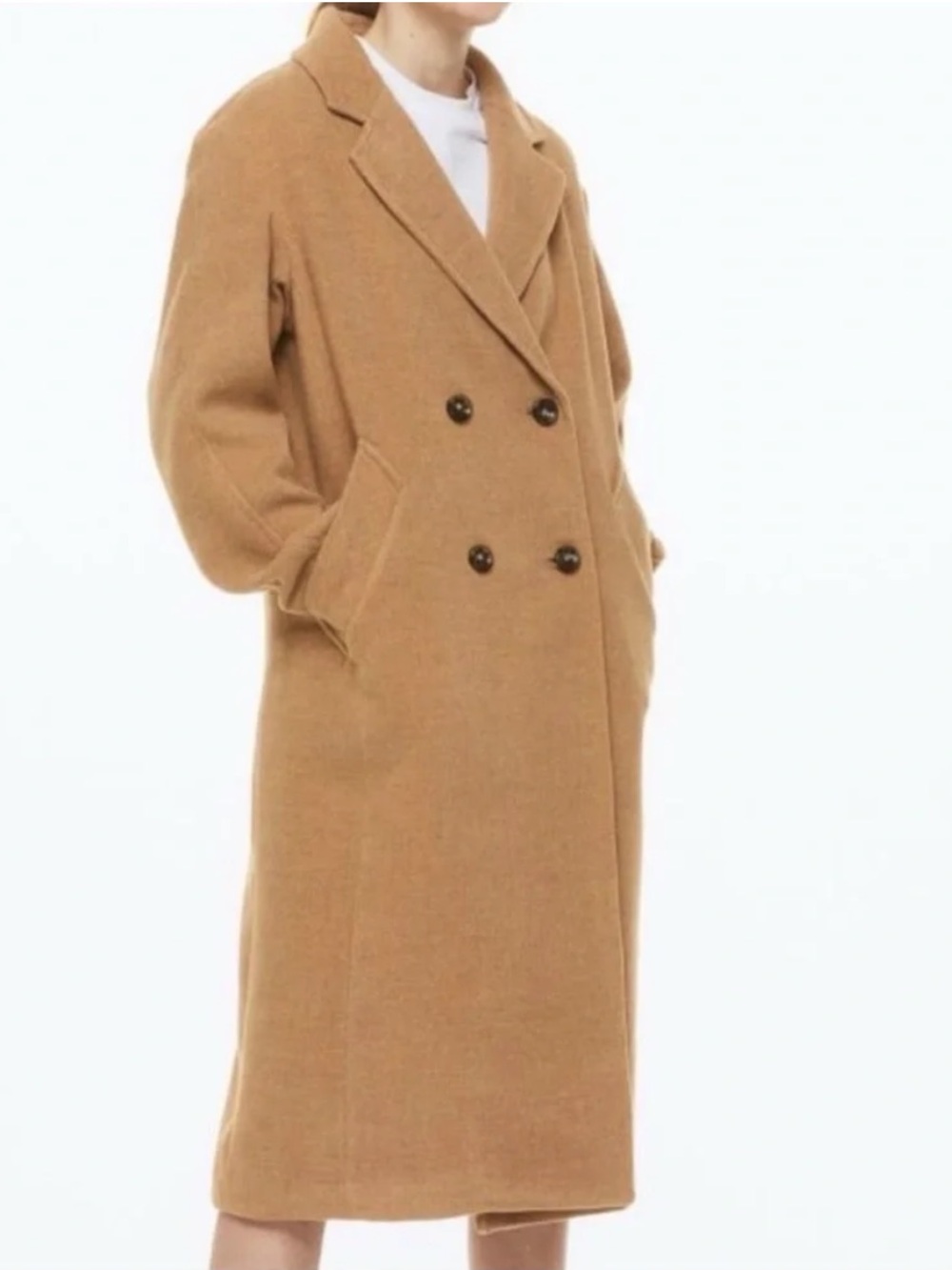H&M | camel double breasted coat